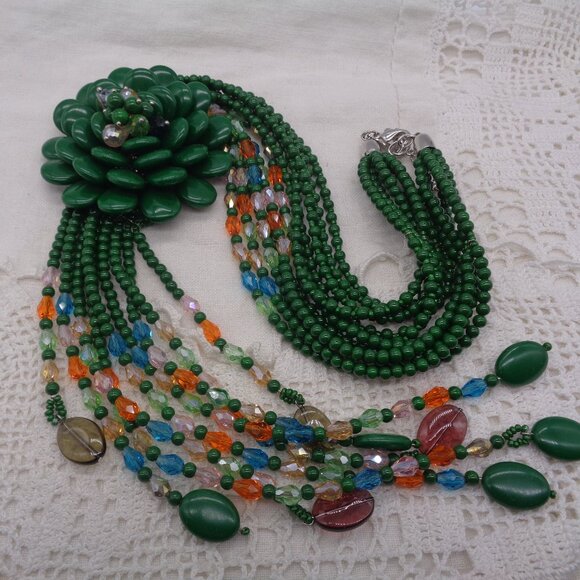 Joan Rivers JADE Green STARLET Bead Flower NECKLACE - Picture 1 of 7